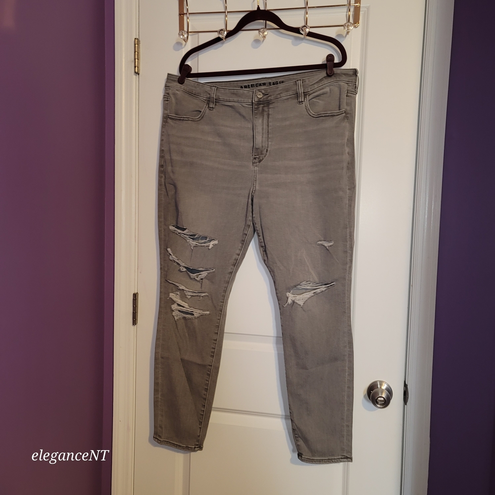 American Eagle Outfitters Gray Ripped High Rise Legging Jeans Sz: 18R